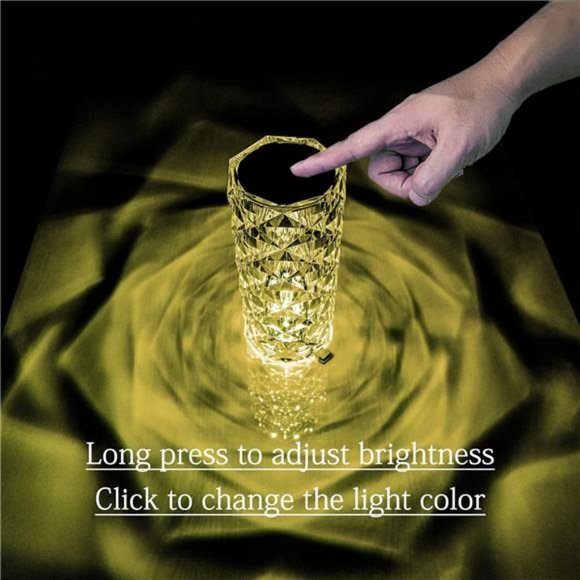 Crystal Lamp Color Changing Night Light Rose Table Lamps USB Touch - Picture 4 of 6